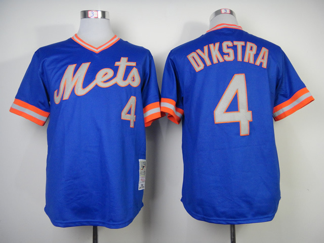 Men New York Mets #4 Dykstra Blue Throwback MLB Jerseys